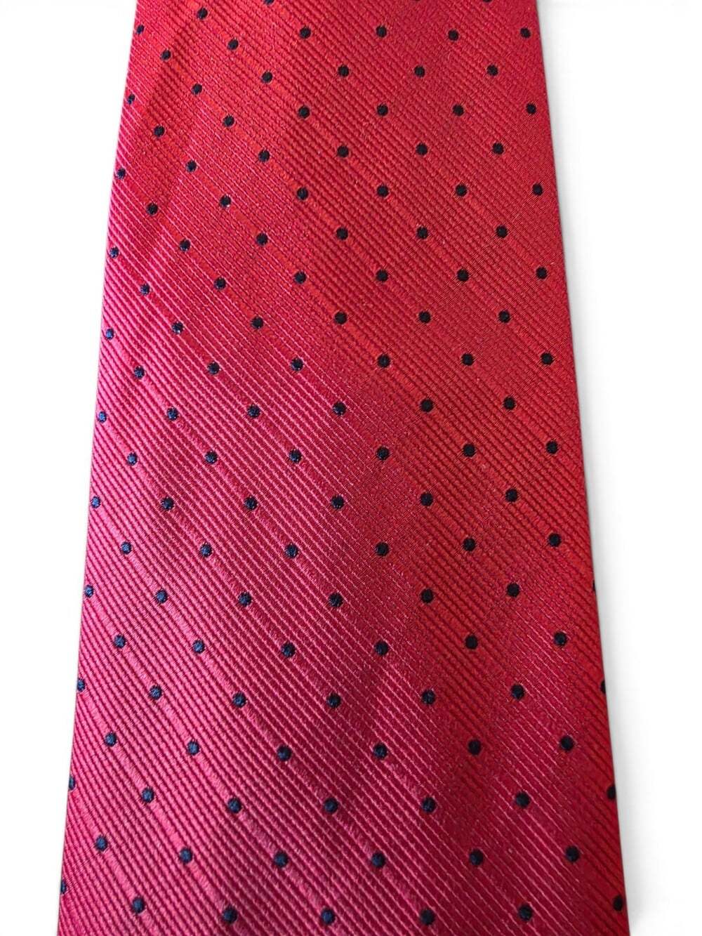 Vroom & Dreesmann Men's 100% Silk Tie Red Black Polka Dot Classic Necktie - Picture 6 of 11